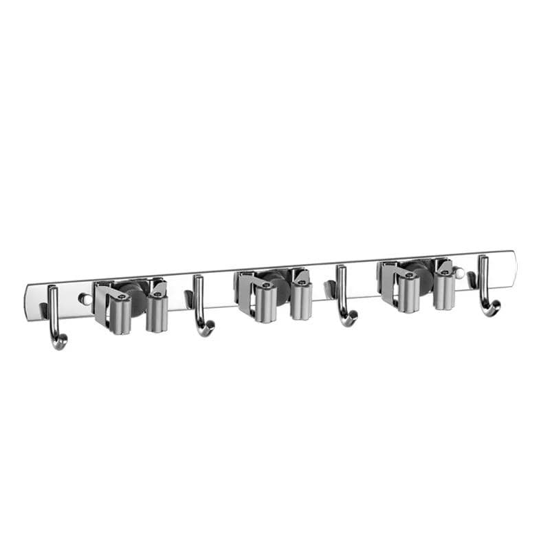Wall Mount Mop Organizer Holder Broom Hook Stainless Steel Storage Hook Kitchen Bathroom Organization Accessories 3 Clip 4 Hooks