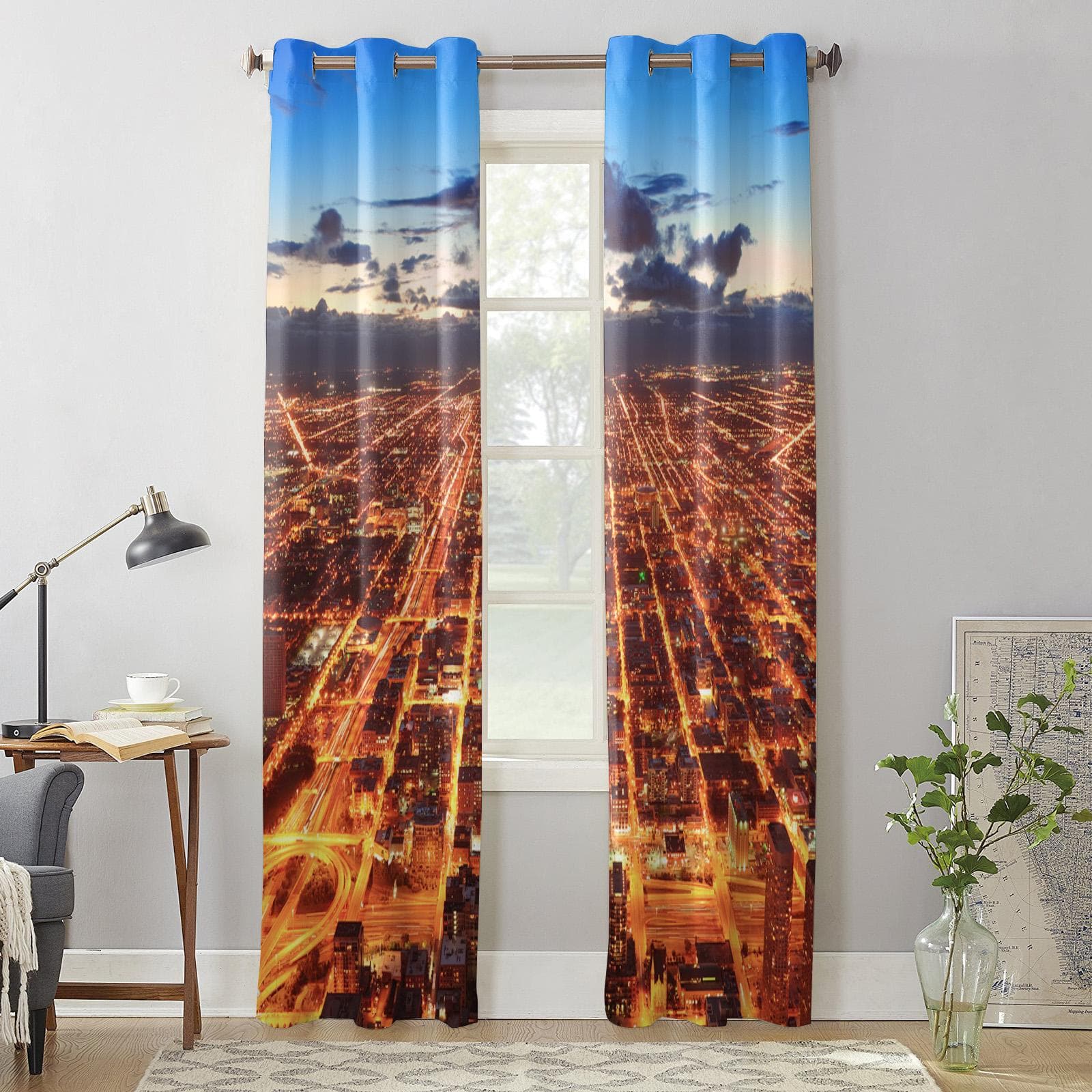 Dusk City Window Curtain Bedroom Living Room Window Drapes Kitchen Decoration Blinds Curtain 135W x 60H(cm) x1