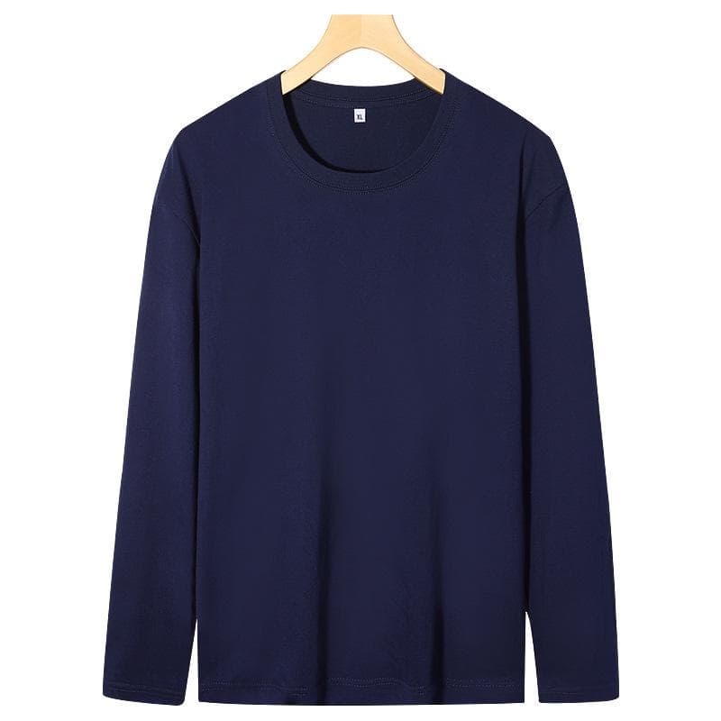 Men's White Cotton Long-Sleeve Crewneck Tee - Loose Fit Solid Color Autumn Top 5XL