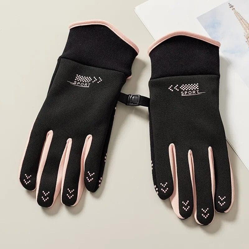 Women Winter Keep Warm Touch Screen Fleece Gloves Fashion Outdoor Sports Gloves Waterproof Antiskid Drive Riding Gloves pink/black