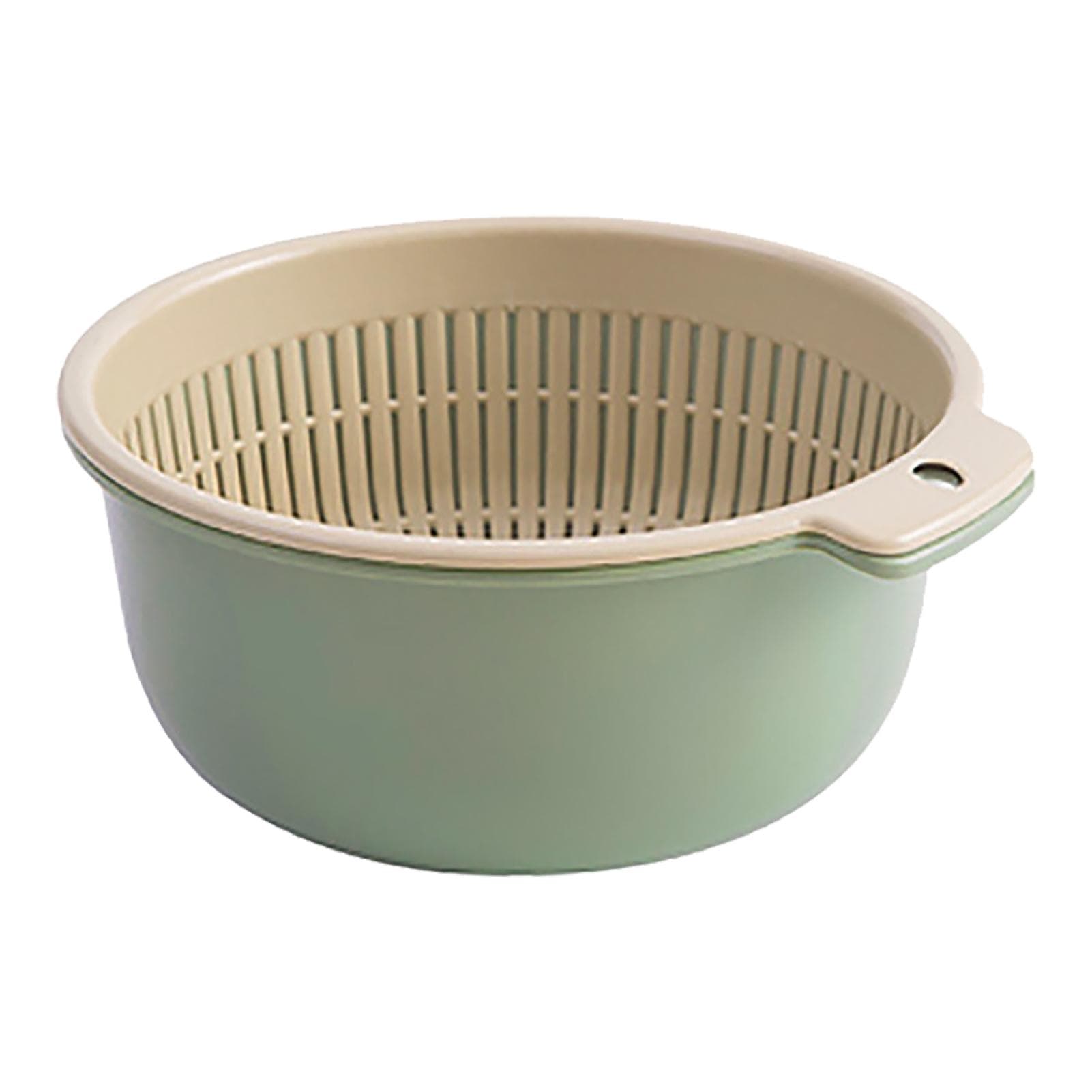 Fruits Vegetables Washing Basket Round Double Layer Kitchen Strainer Colander Bowl Set for Fruit green