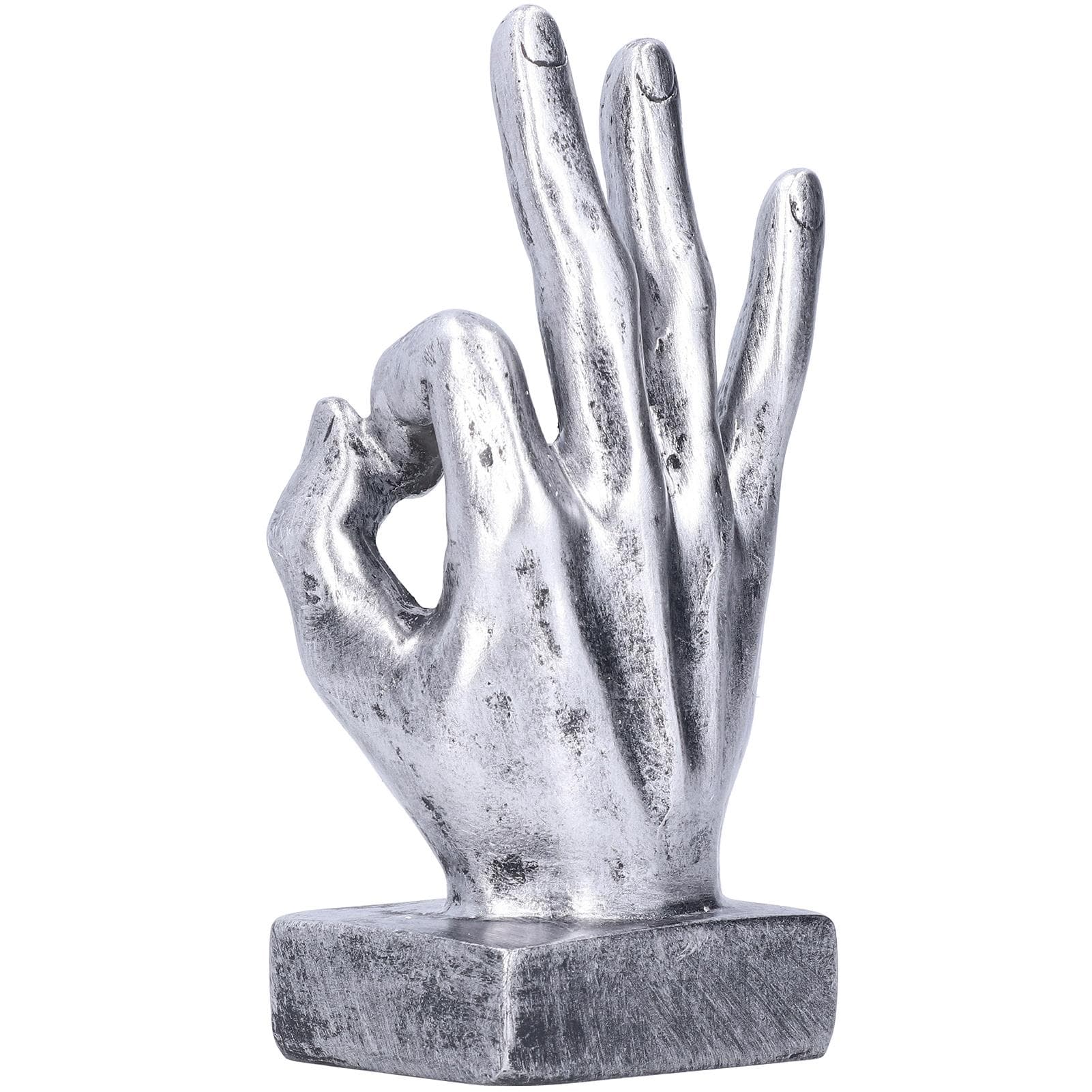 Resin Finger Statue OK Gesture Sculpture Desktop Ornaments Home Retro DecorationSilver silver