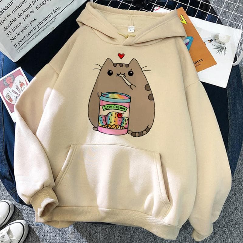 90s Y2k Cute Anime Funny Cartoon Cat Hoodie Women Harajuku Ullzang Kawaii Graphic Cat Sweatshirt Winter Warm Hoody Female XXL
