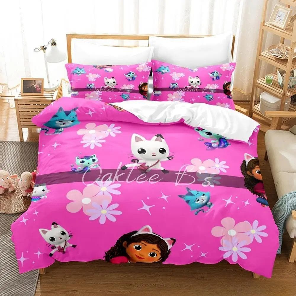 Gabbys Dollhouse Bedding Set Single Twin Full Queen King Size Bed Set Adult Kid Bedroom Duvet cover Sets 3D Anime Bed Sheet Set US Queen 228x228cm