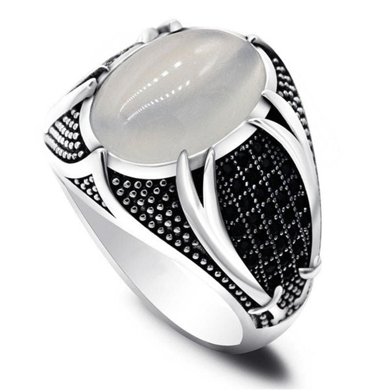 Retro Handmade Turkish Signet Rings For Men Ancient Silver Color Carved Eagle Ring Mystic Zircon Inlay New Punk Motor Biker Ring 10