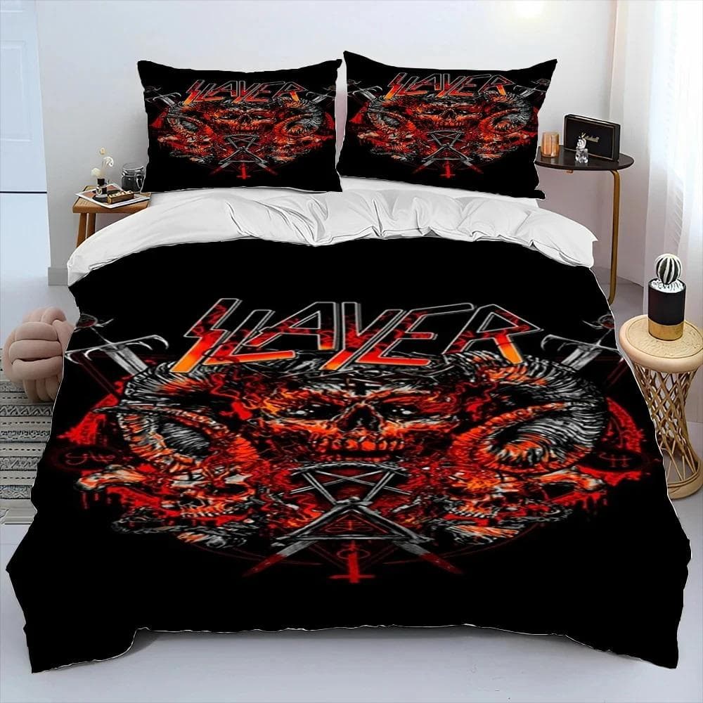 Slayer Heavy Metal Band Music Comforter Bedding Set,Duvet Cover Bed Set Quilt Cover Pillowcase,King Queen Size Bedding Set Gift 70x133cm 2pcs