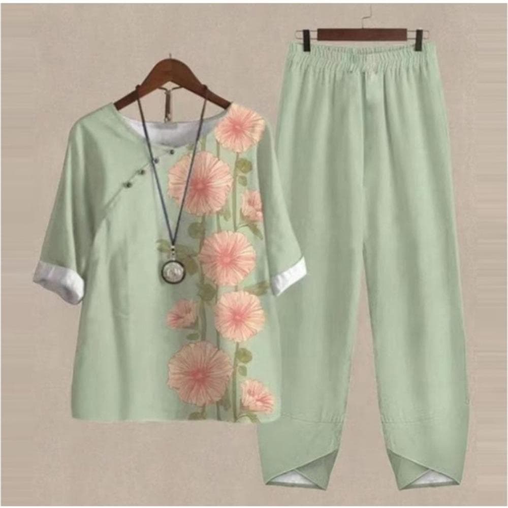 QICED Women's Fashion Summer Spring Solid Color Print Short Sleeve Suspenders Trousers Pants Suits XL