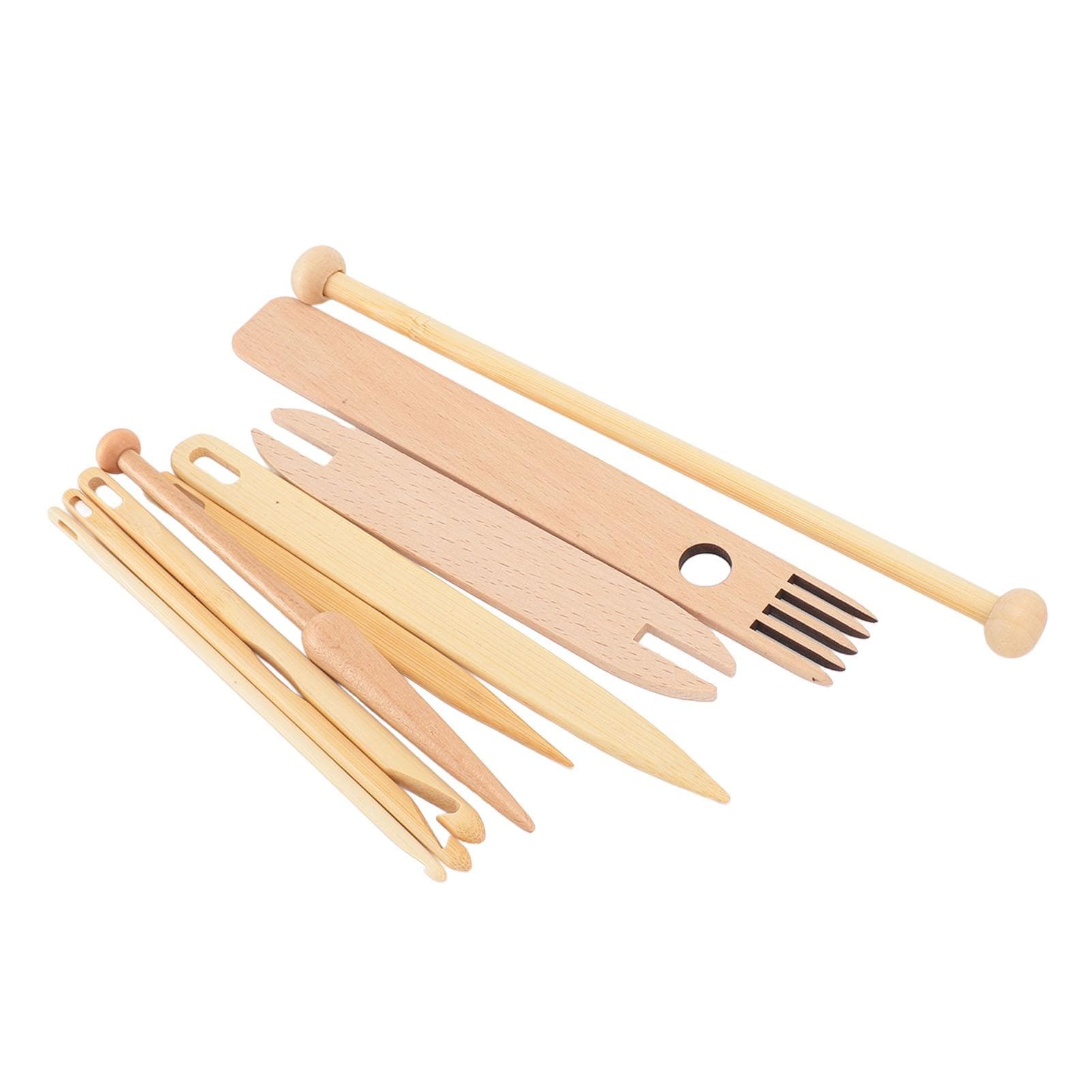 9 Pieces Wooden Weaving Tools Pick Stick Crochet Needle Shuttle Kit Hand Loom Machine Accessories