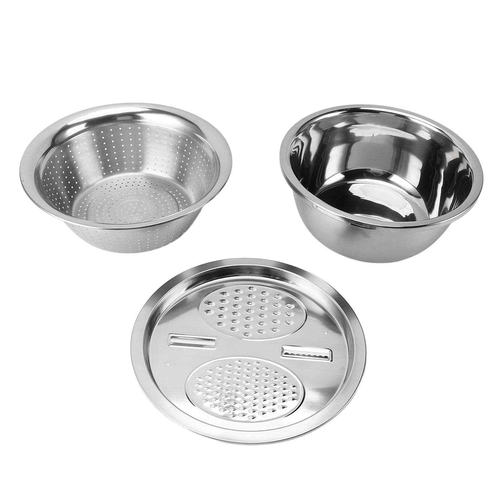 3 In 1 Colander Strainer Set Stainless Steel Rice Washing Multi Functional Grater Bowl Drain Basin 28cm