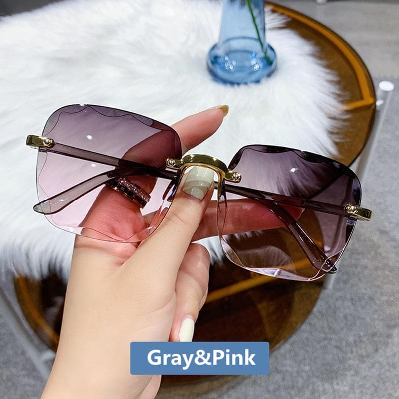 Vintage Square Sunglasses Woman Classic Frameless Gradient Mirror Female Fashion Rimless Sun Glasses grey/pink