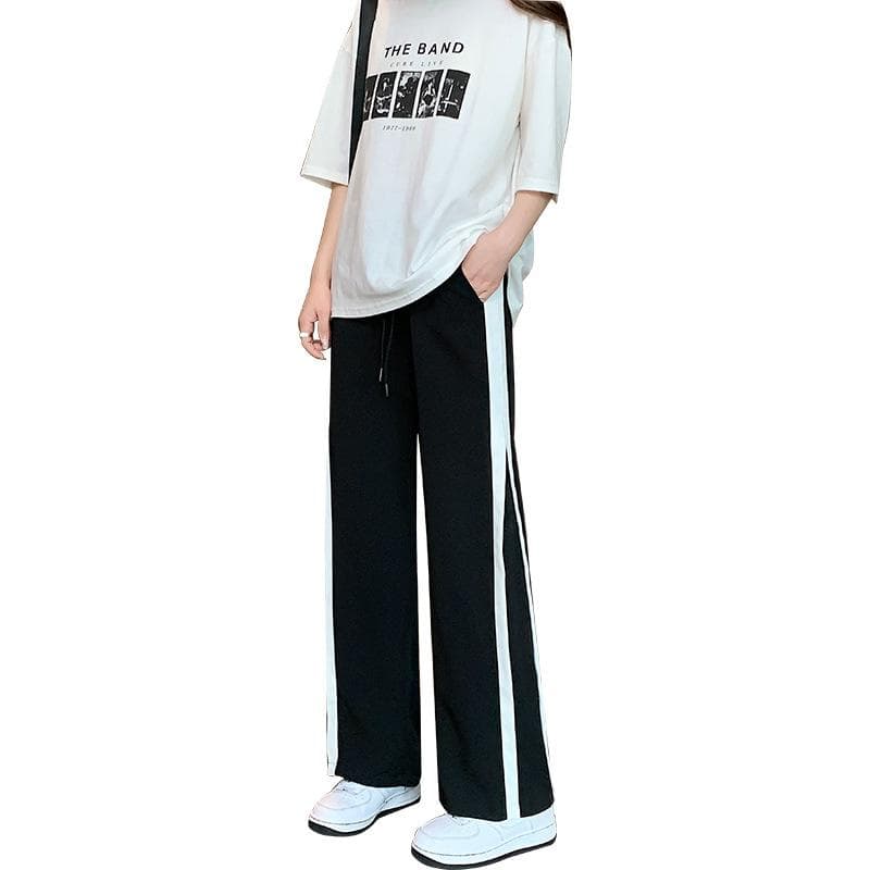Ice Silk Sweat Pants for Women's Spring and Autumn Style Straight Large Size Fat Mm Pear-shaped Body Slimming Wide-leg Pants for Summer Thin XXL