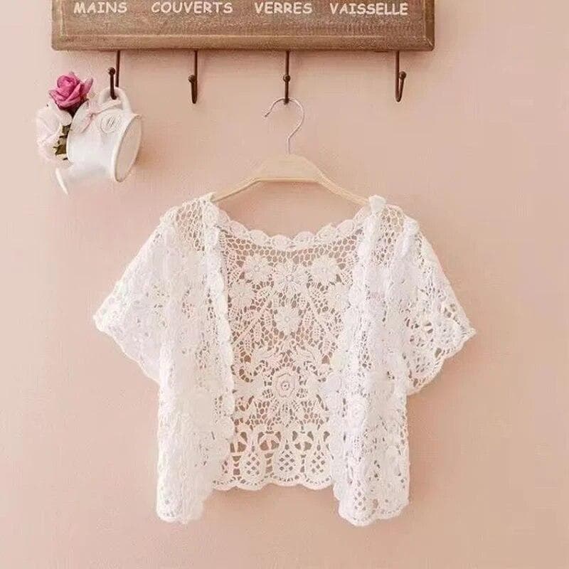 Hot Lace White/Black Bridal Summer Women Short Sleeve Shrug Bolero Wedding Jacket Elegant Cape XXL white