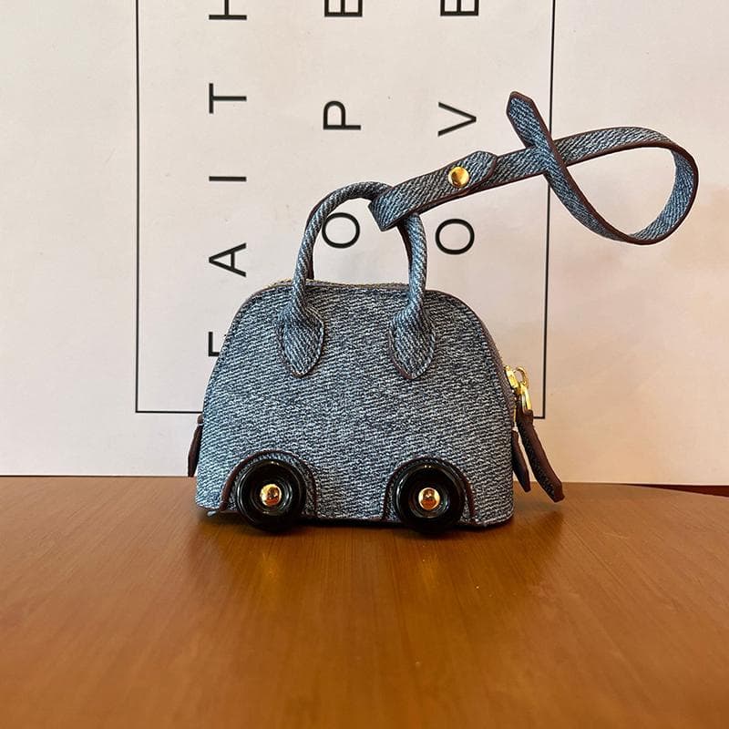 New Fashionable Mini Car Wheel Bag Bag Pendant Headphone Bag Keychain Bag Bag Ornament Coin Purse. blue