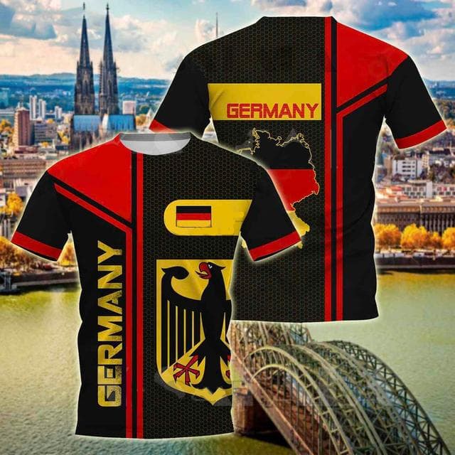 German Men's T-shirt Street Casual Top German Flag Print Oversize Shirts Street Hip Hop Harajuku Vintage Clothes O-neck Pullover L