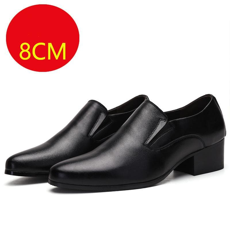 6-8 cm Height Increasing Men Business Dress Shoes Slip On Pointed Toe Cowhide Leather Classic Men Formal Oxfords Black 42