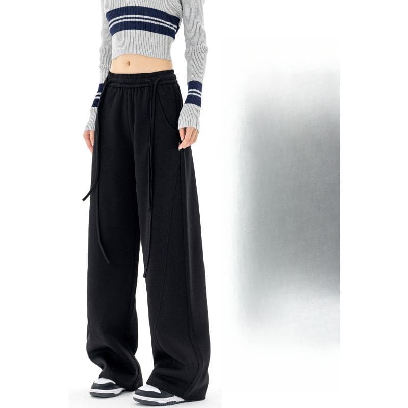 Autumn and Winter Thickened Trousers High Waist Drape Floor Pants Casual and Thin Wide-leg Trousers Loose and Versatile 2XL black