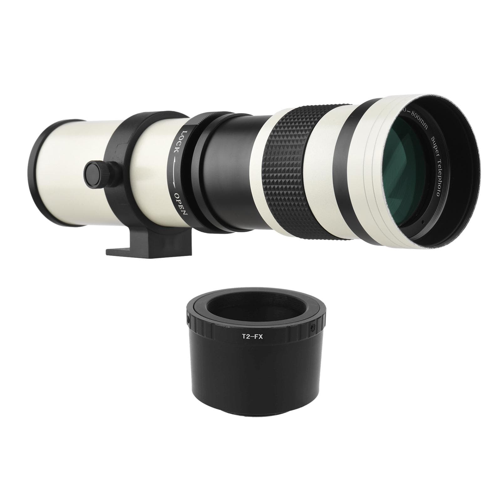 Camera MF Super Telephoto Zoom Lens F/8.3-16 420-800mm T2 Mount with FX-mount Adapter Ring 1/4 white