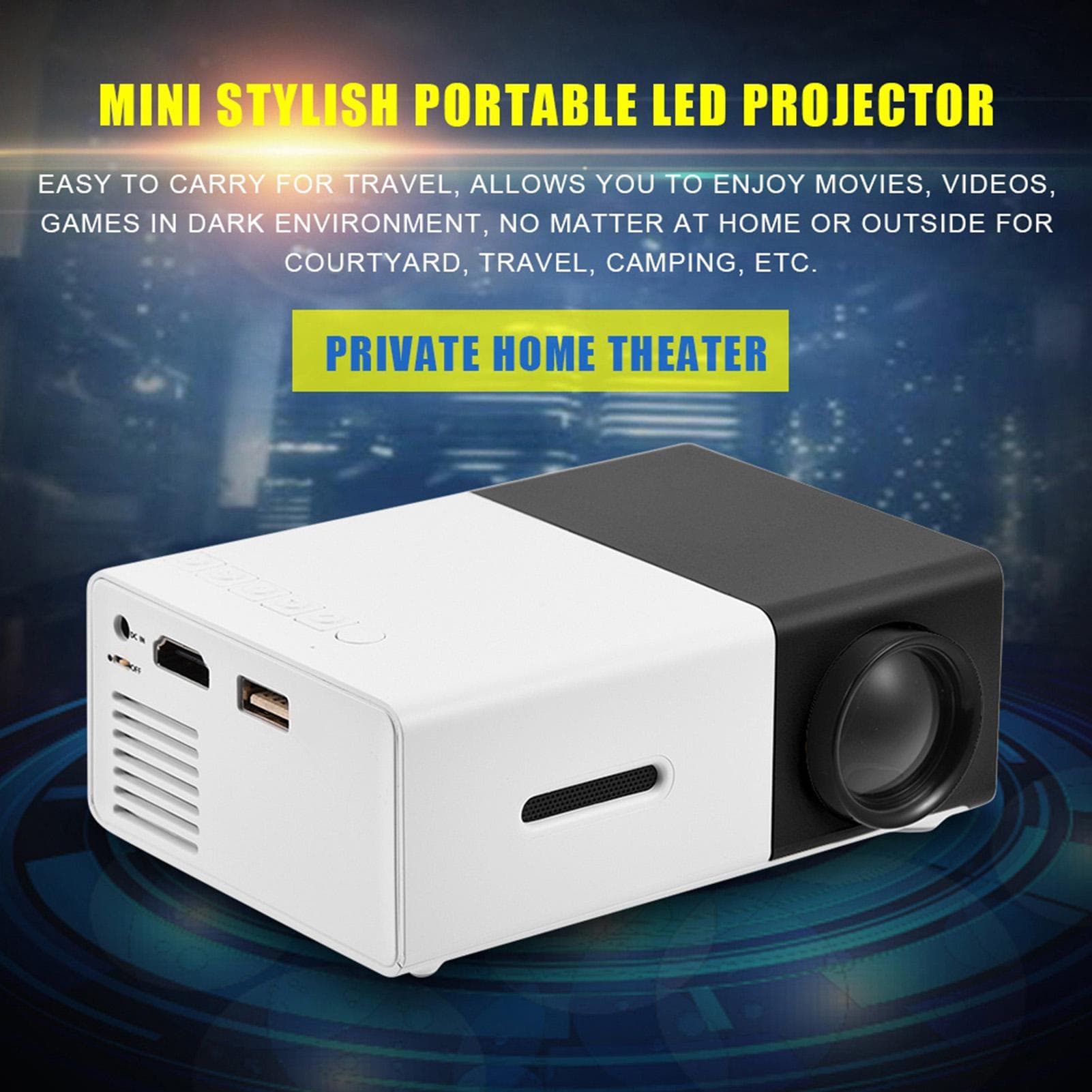 Mini Stylish Home Theater Portable LED Projector Multimedia Player Black White EU Plug white