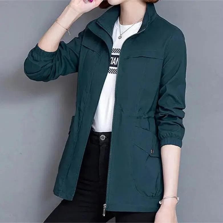FiveFive Double Layer Lining Windbreaker Women Spring Autumn Short Coat Fashion Plus Size Stand-Up Collar Ladies Jacket Plus Size 3XL XXL blue
