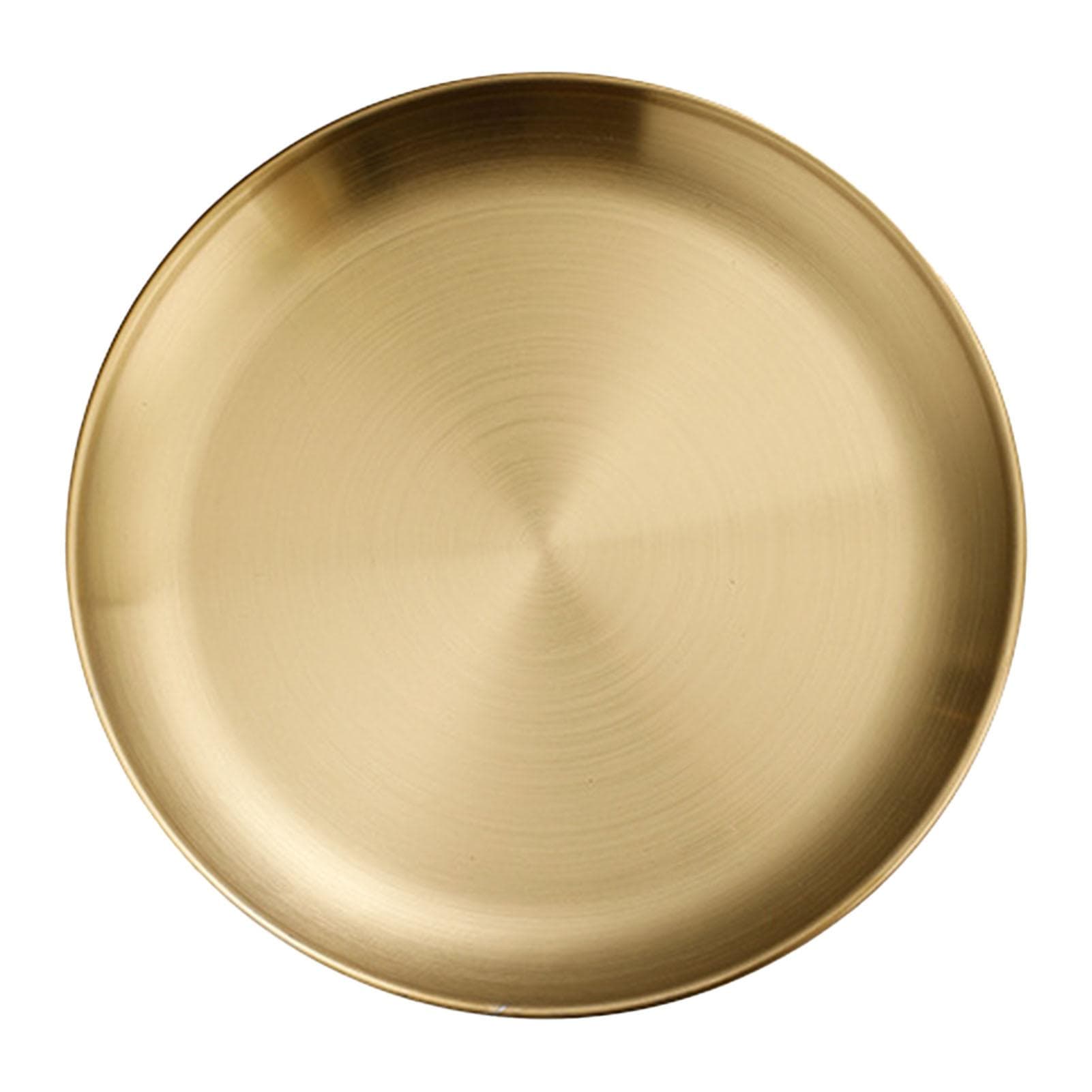 Stainless Steel Plate Golden Metal Round Dinner Dishes Plate Reusable Rustproof Serving Tray for Small