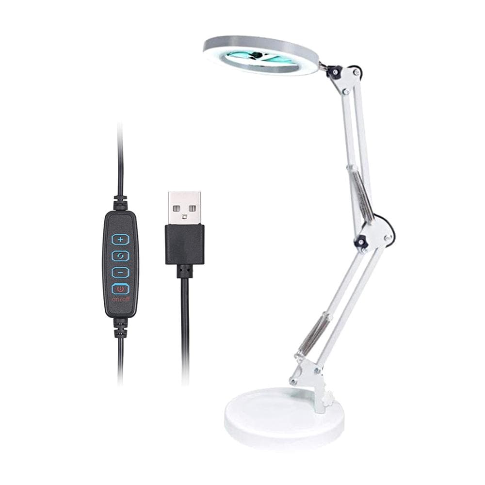 Magnifying Glass Magnifier with 64 LEDs Desk Light Table Lamp 8X Magnification 10 Levels Adjustable white