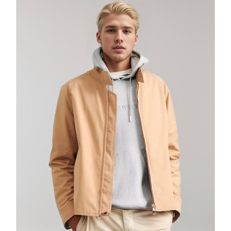 New Spring and Autumn Jacket Men's Stand Collar Zipper Solid Color Jacket 2XL