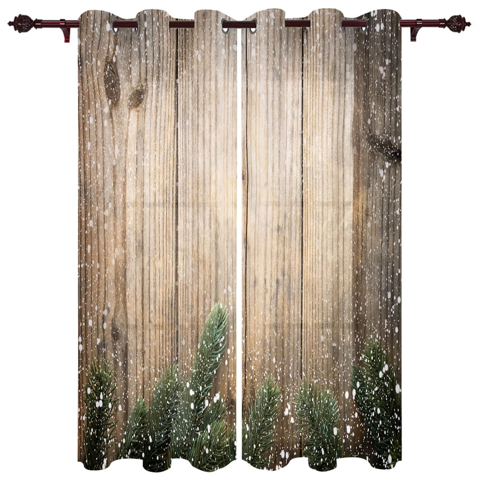 Wooden Door Retro Style Window Curtain Bedroom Living Room Window Drapes Kitchen Decoration Blinds Curtain 100W x 160H(cm) x2