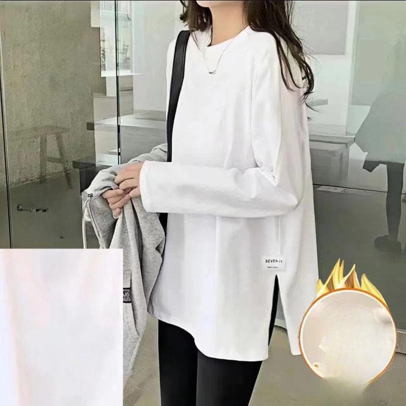 White T-shirt, Women's Clothing, Autumn and Winter Tops, Niche Bottoming Shirt, Long-sleeved Loose Stacking, with Sweater Inside XXL