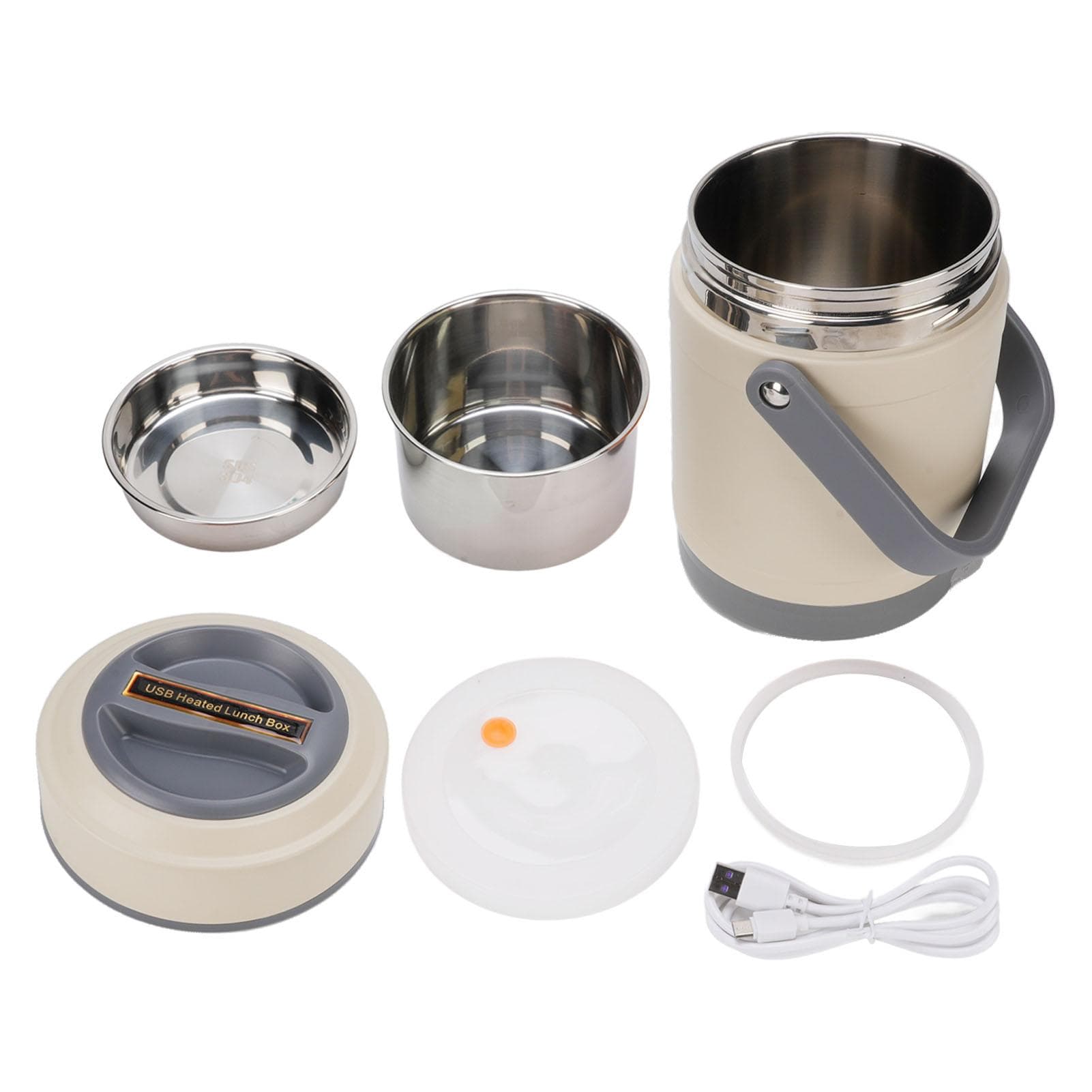 Thermal Cooker Pot Stainless Steel Mini Portable Constant Temperature Heat Preservation Lifting Pot L beige
