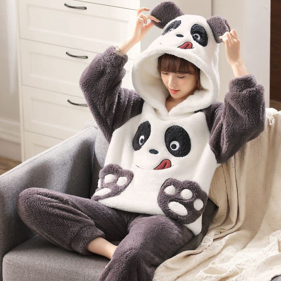 Pajamas Set Thick Winter Flannel Homewear Women Warm Sleepwear Pants Couples Home Trouser L