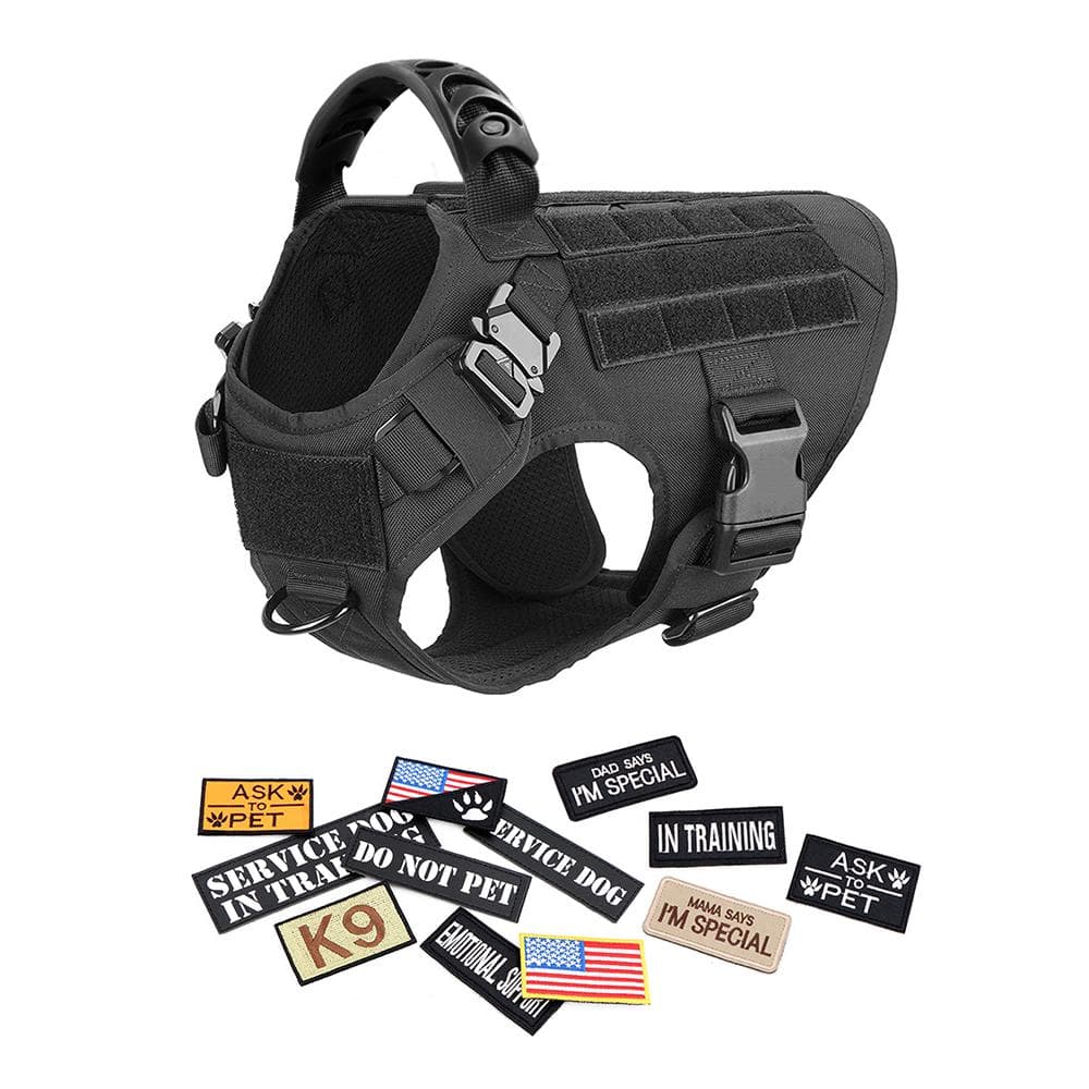 Military Large Dog Harness Collar Leash Bags Patches Set Pet Malinois Training Vests Tactical Dogs Harnesses Accessories XL
