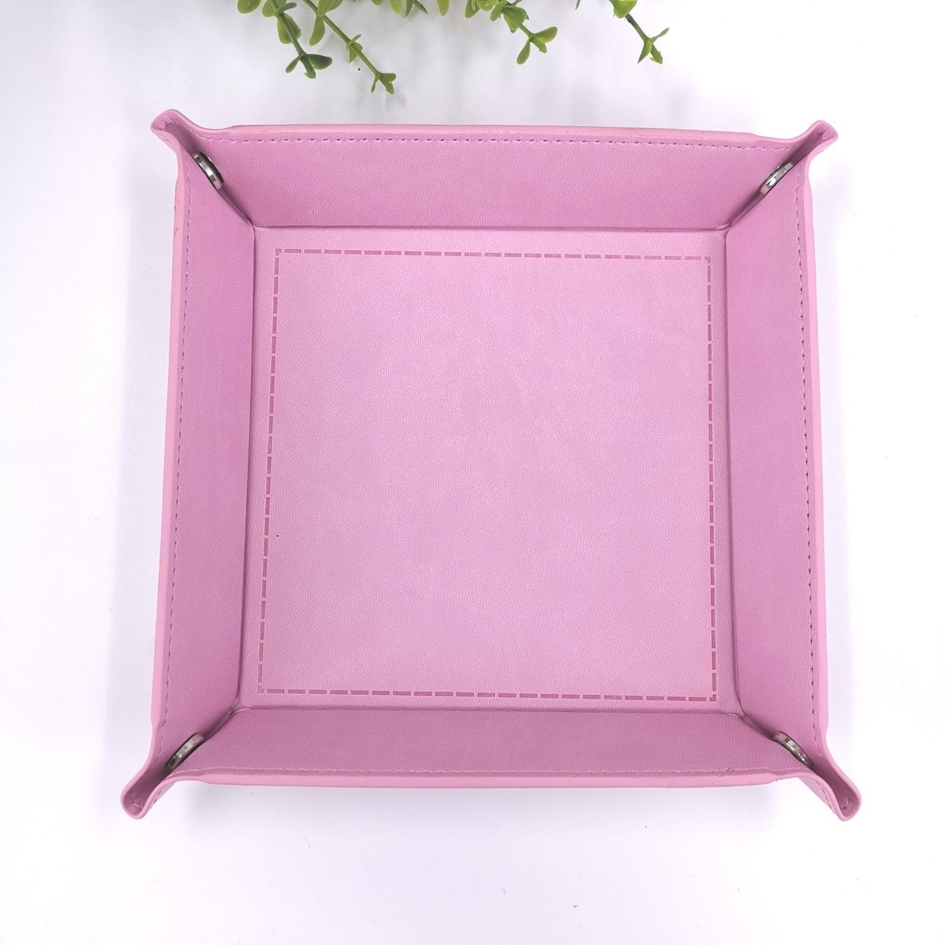 PU Leather Key Storage Box Four Corner Folding Game Dice Tray Sundries Storage And Organization Box Office Supplies pink