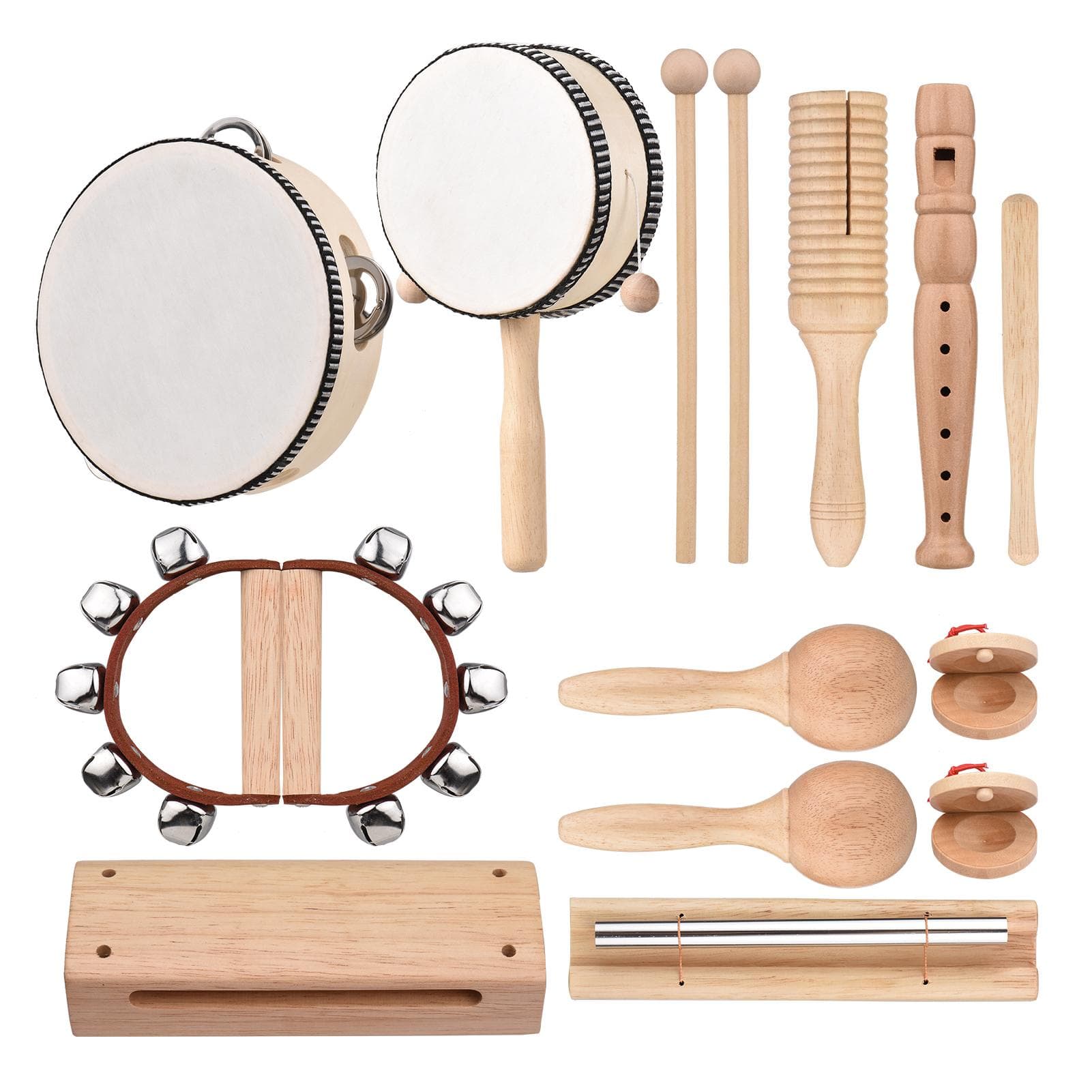 13 PCS Kids Musical Instruments Toys with Carry Bag Wooden Percussion Instruments Early Education 13 PCS