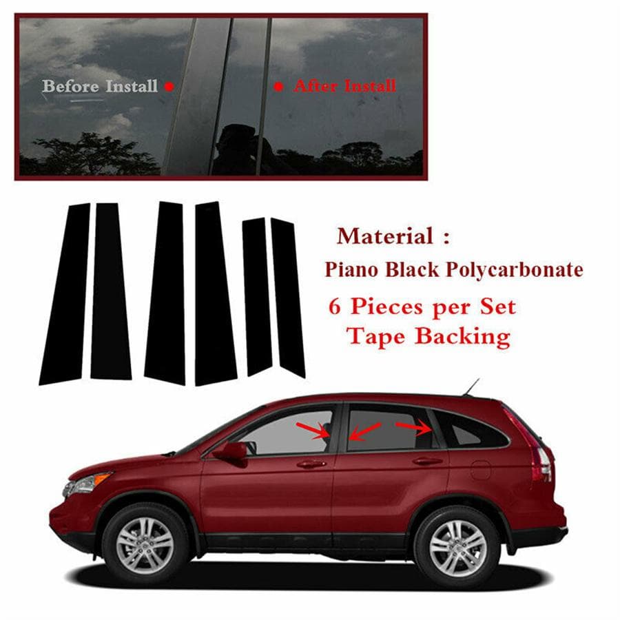 6Pcs/Set Glossy Black Pillar Posts Door Trim Cover For Honda CR-V CRV 2007-2011