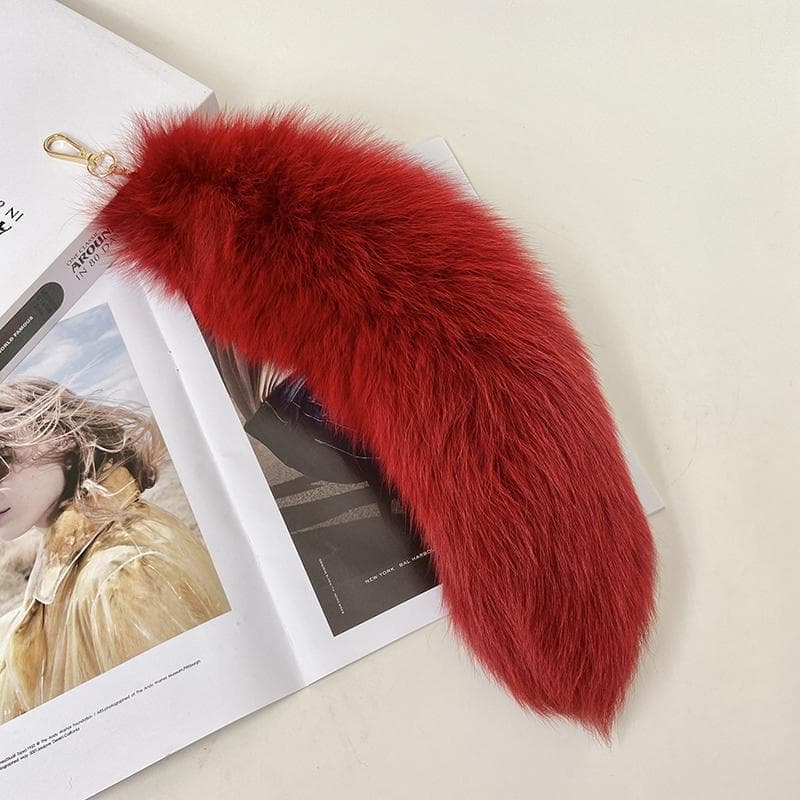 Fashion Big Fox Tail Keychain Bag Keyring Fluffy Decoration about 40cm red