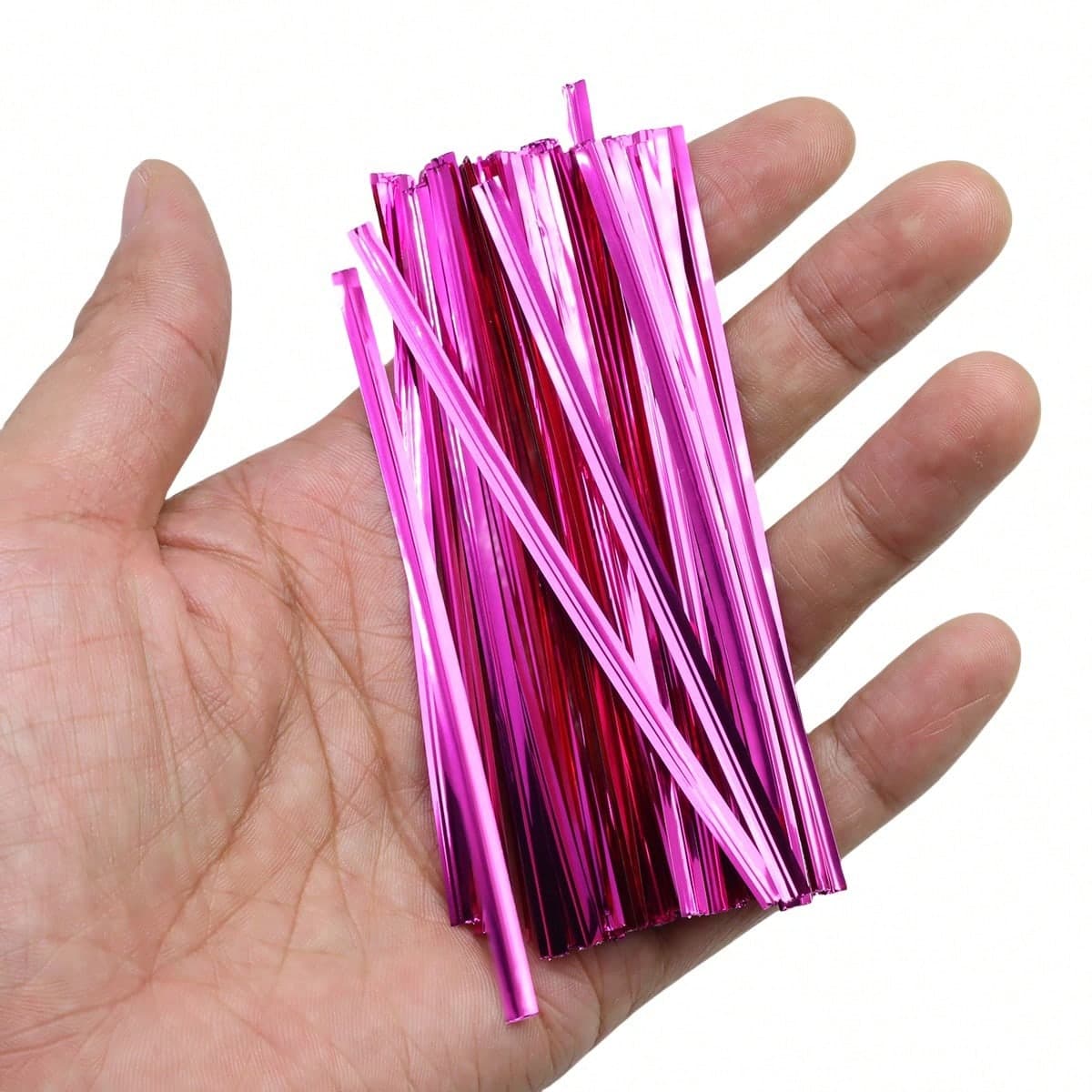 100pcs Metallic Twist Ties Coloured Spiral Ties For Cellophane Party Bag Cute Cones Birthday Candy Bag Colours Available Pink multicolour
