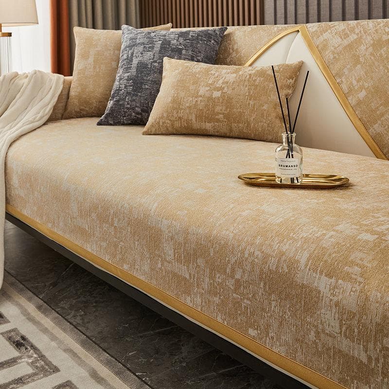 Luxury Leather Universal Sofa Cover Non-slip Gold Edging Seat Cushion Case Couch Cover Sofa Towel Modern Simple Sofa Protection 70x70cm 1pcs