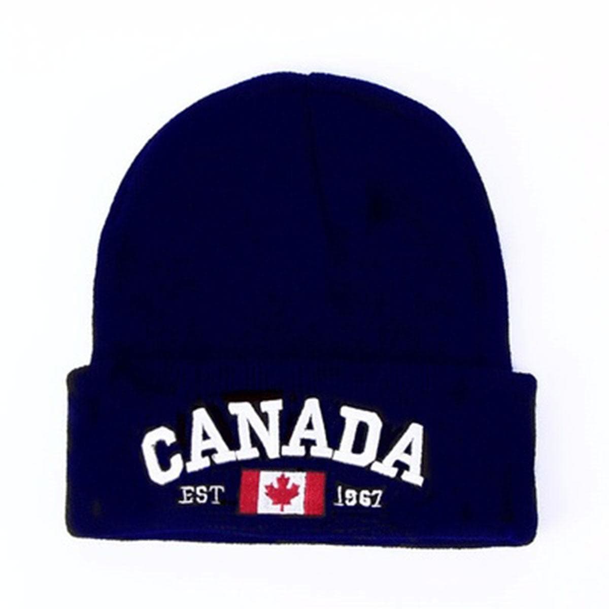 Autumn Winter Knitted Hat for Men Women Letter Canada Embroidery Cotton Cap Casual Wool Caps Beanie Hats navy blue