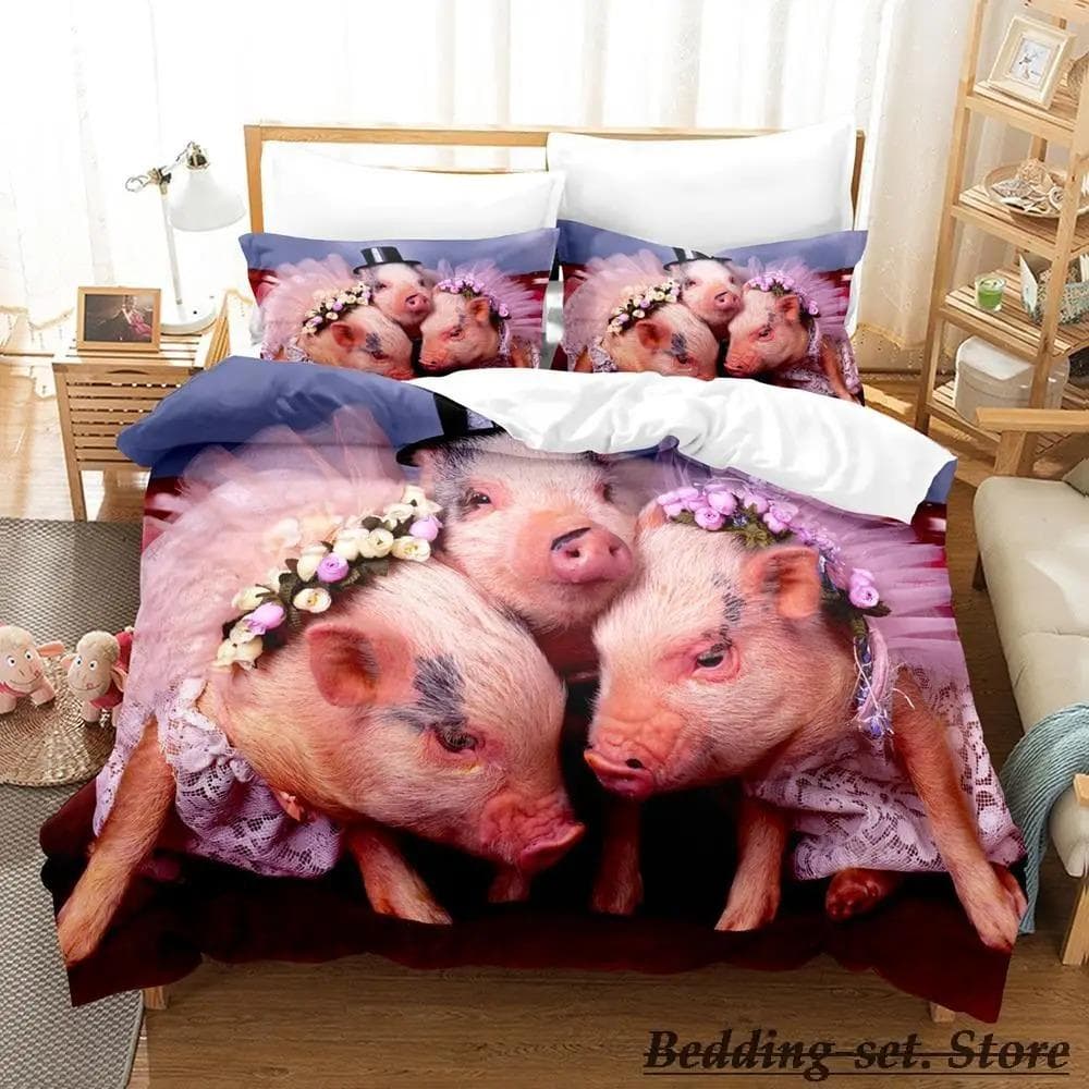 Funny Pig Bedding Set Single Twin Full Queen King Size Bed Set Aldult Kid Bedroom Duvetcover Sets Anime parure de lit Bed US Full 200x230cm