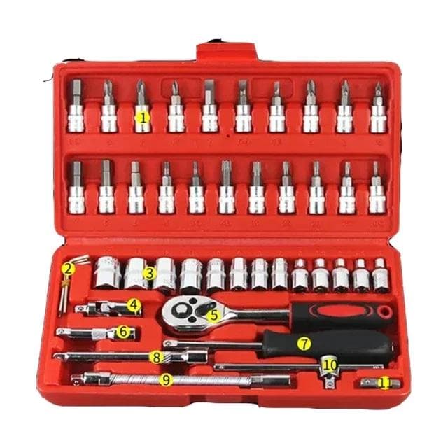 46pcs Car Repair Tool Kit 1/4-Inch Socket Set Car Repair Tool Ratchet Torque Wrench Combo Auto Repairing Set Mechanic Tool