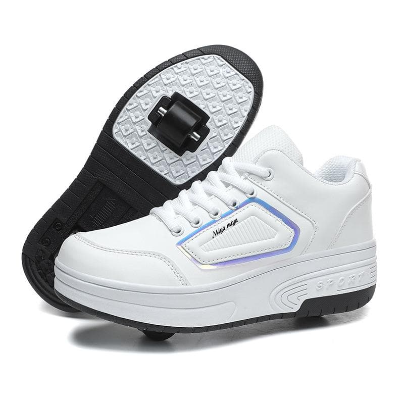 Children's Runaway Shoes Boys and Girls Adult Platform Runaway Shoes Double Wheel Flying Shoes Student Cool Roller Skates 42 white