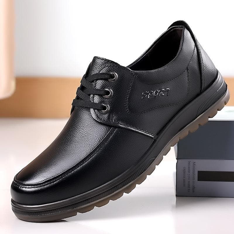 New Spring Men's Shoes Top Layer Cowhide Round Toe Men's Business Casual Leather Shoes Beef Tendon Bottom Dad Shoes 44