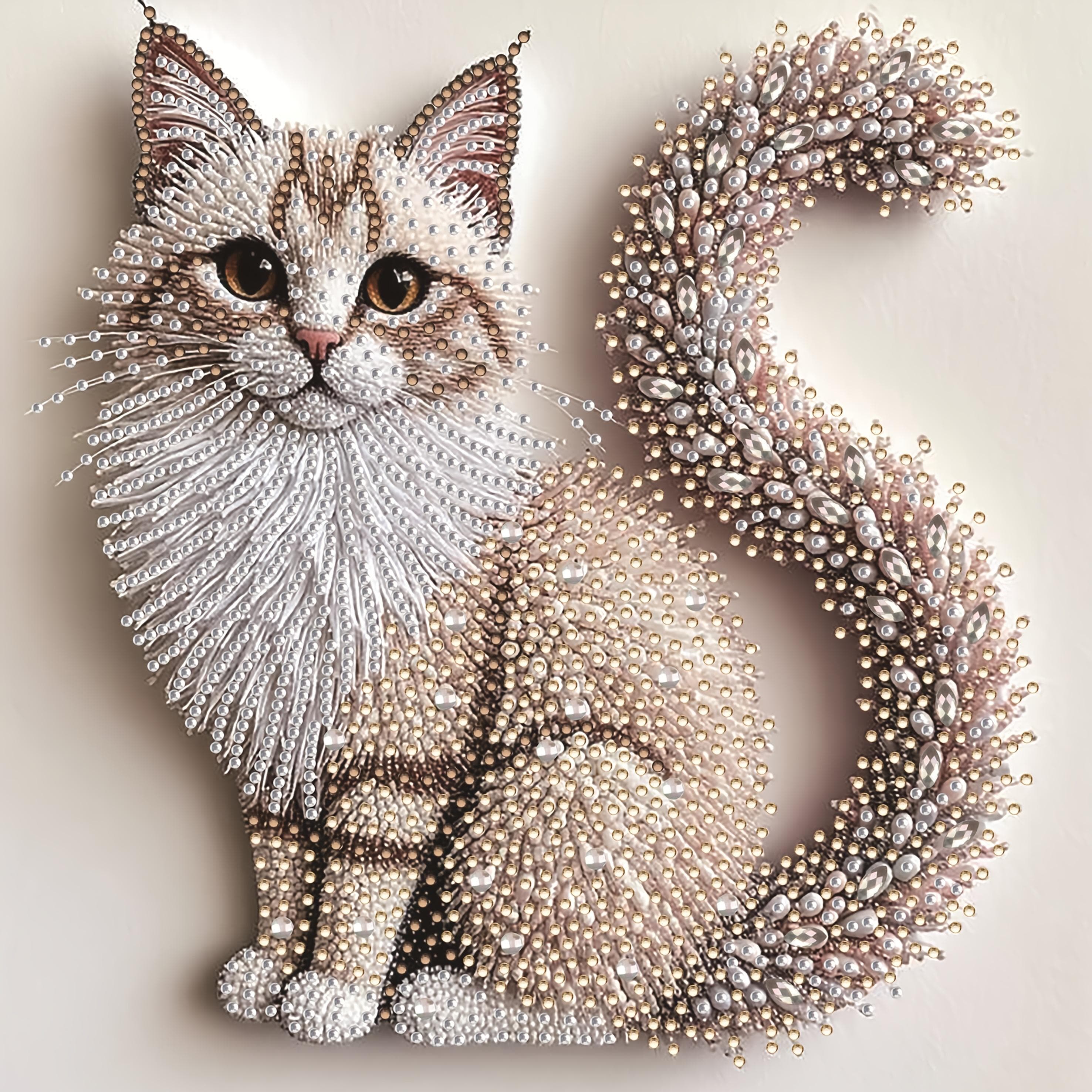 5D Diamond Painting Set  Fluffy Kitten Theme,  2D Flat Print,Ideal for Home Decor in Living Room, Bedroom