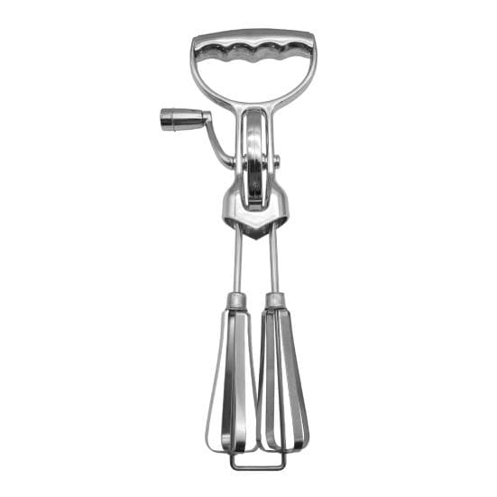 Stainless Steel Manual Egg Beater Mixer Dual-Head Handheld Rotary Whisk Blender Ergonomic Handle Easy to Clean Store Versatile Kitchen Tool silver