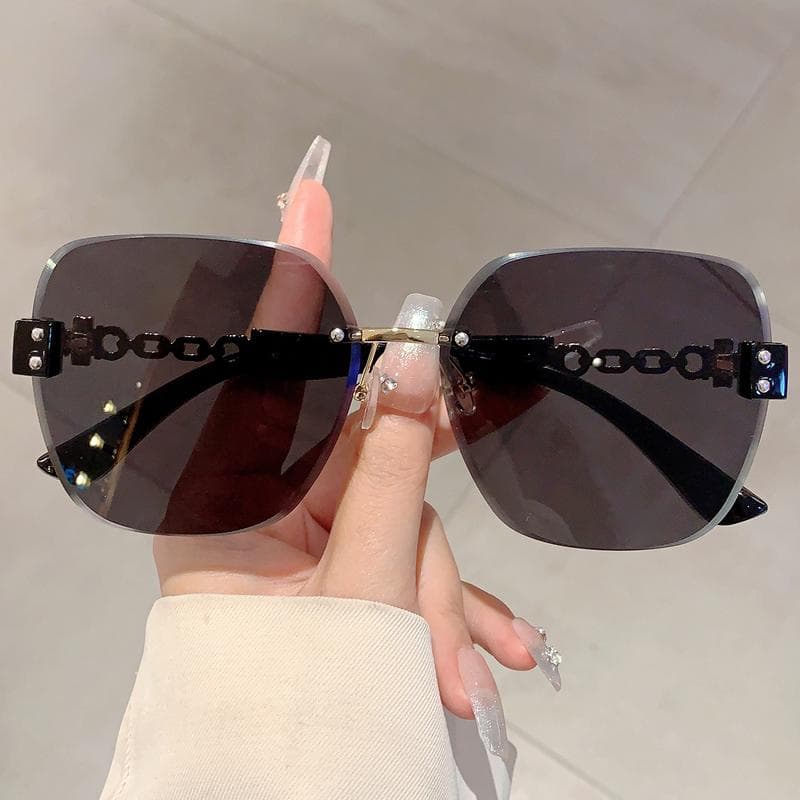 KAMMPT Gradient Tea Women Sunglasses Oversize Rimless Retro Shades UV Protection Sun Glasses for Driving as picture shows