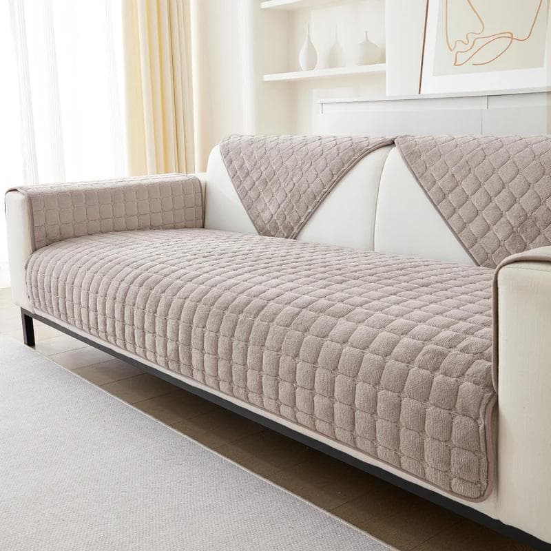 Solid Color Non-slip Sofa Cover Thicken Soft Plush Sofa Cushion Towel for Living Room Furniture Decor Slipcovers Couch Covers 110x110cm coffee