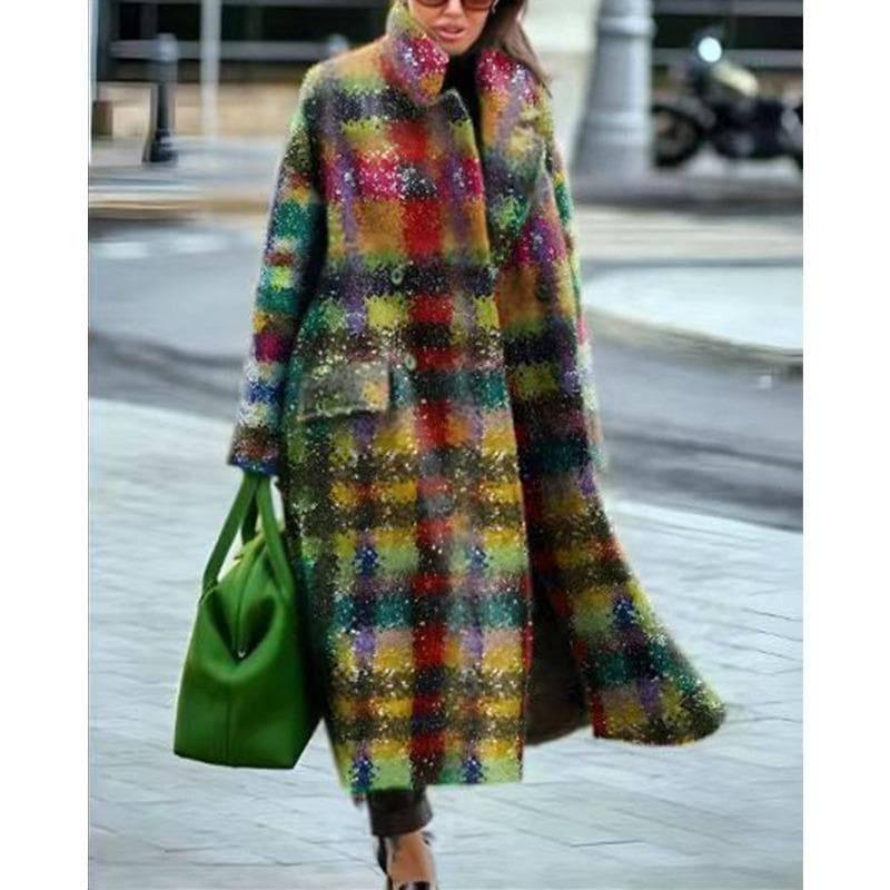 Autumn Women's Clothing Multi-color Plaid Long-sleeved Lapel Jacket 5xl