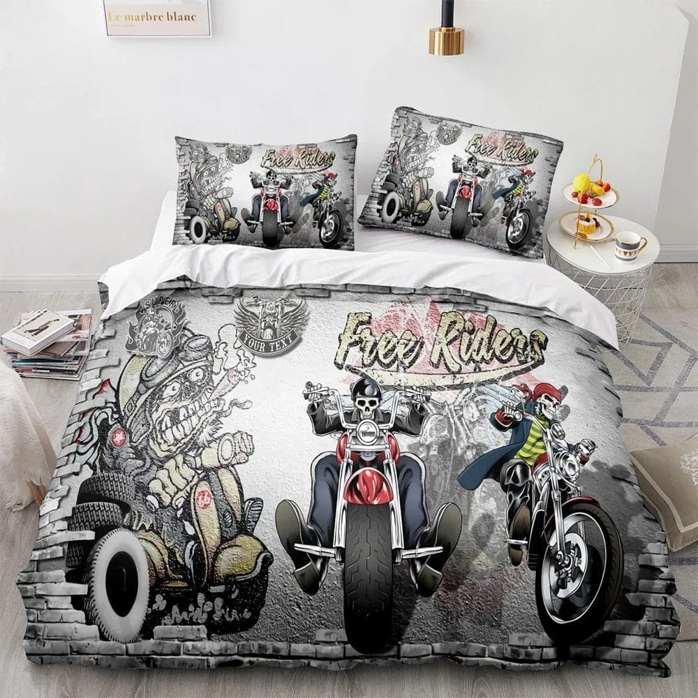 New Classic motorcycle Bedding Set Single Twin Full Queen King Size knight Bed Set Adult Kid Bedroom Duvet cover Sets 3D Print AU Single 140x210cm