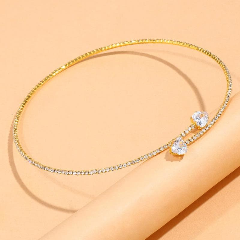 Fashion Rhinestone Heart Collar Choker Necklace for Women Simple Open Collar Necklace Torques Jewelry Accessories gold