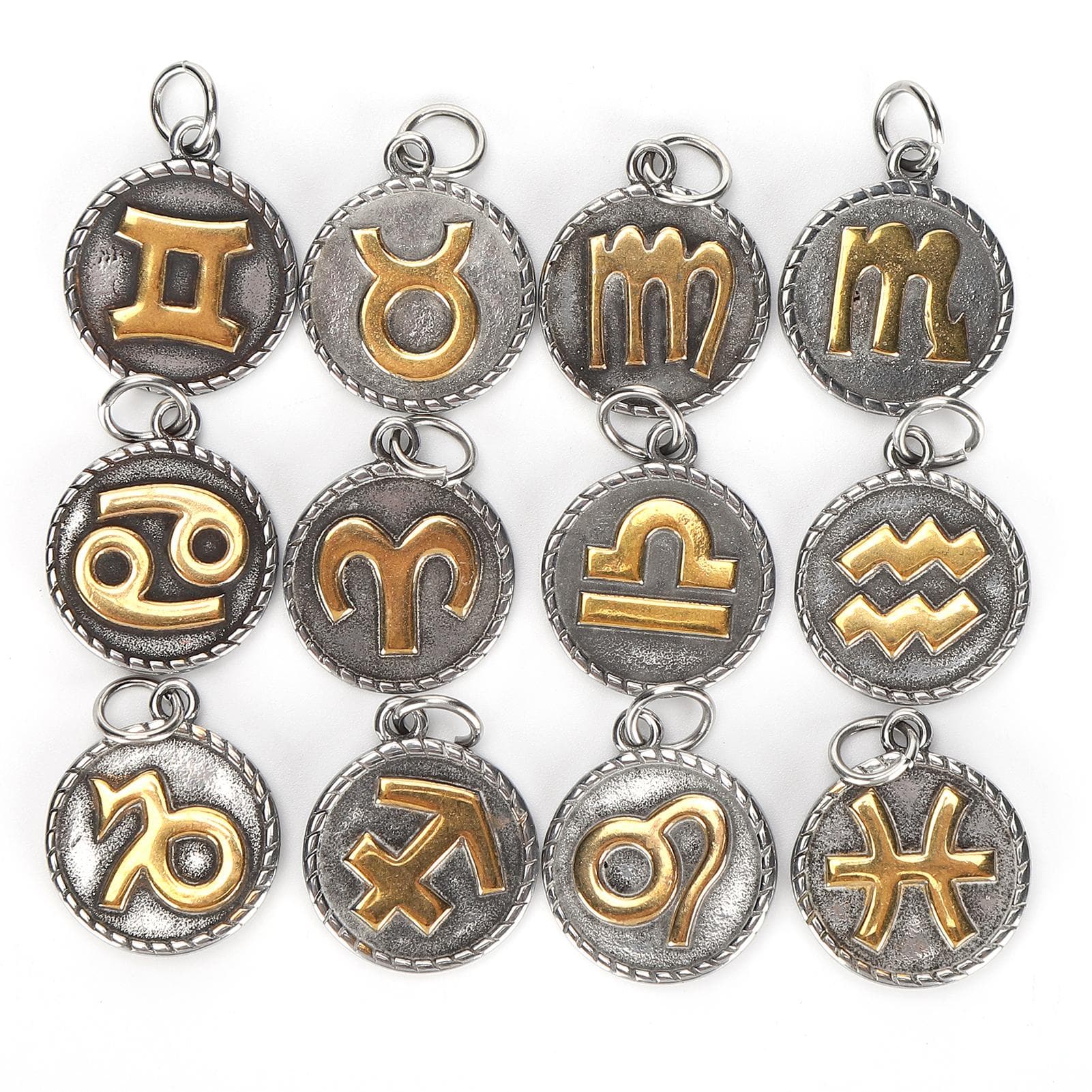 12Pcs Constellations Pendant Stainless Steel Round Shape Decoration DIY Jewelry Supplies